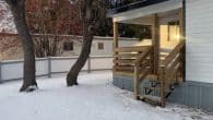 Back deck with trees